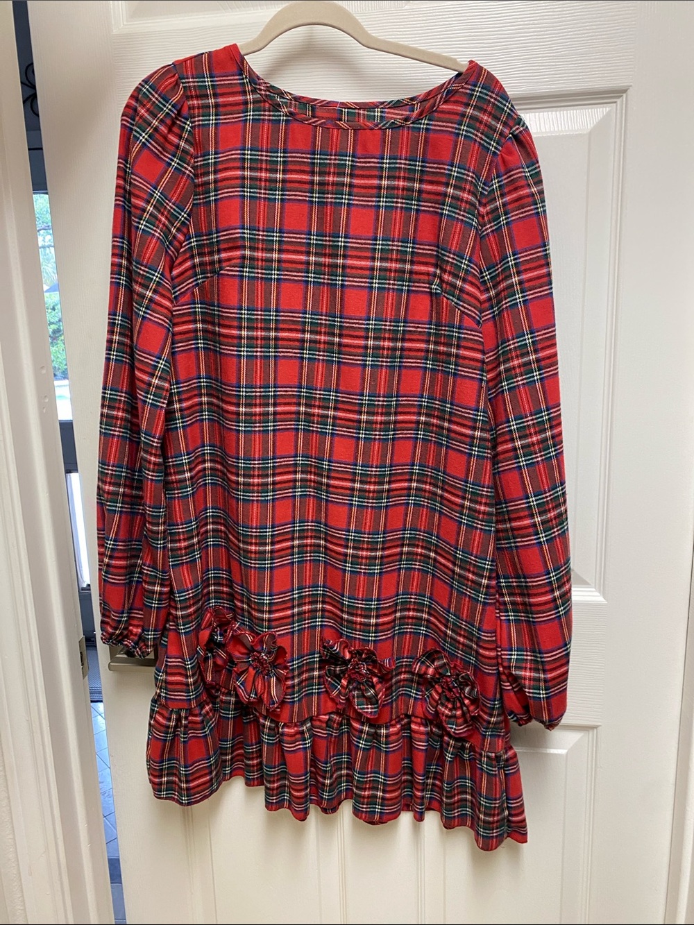 Ladies Red Plaid Ruffle Hem Dress